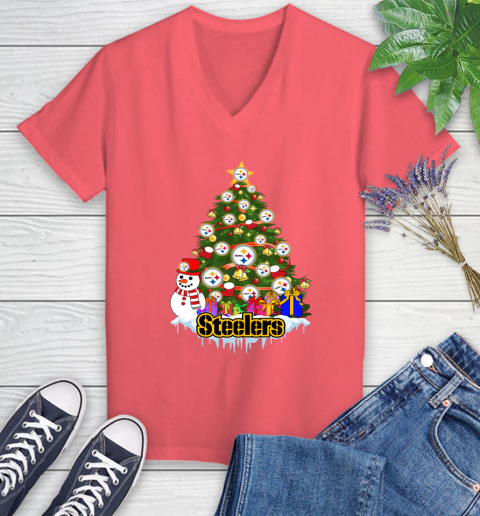 Pittsburgh Steelers Merry Christmas NFL Football Sports Women's V-Neck T-Shirt 6