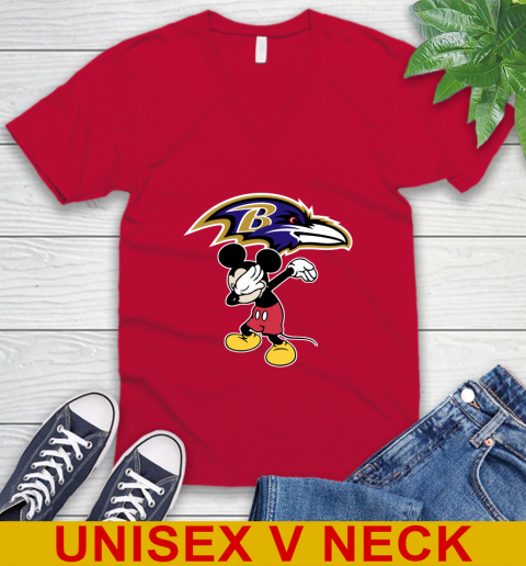 Baltimore Ravens NFL Football Dabbing Mickey Disney Sports V-Neck T-Shirt 7
