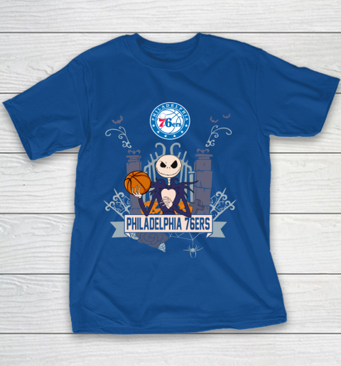 NBA Philadelphia 76ers Basketball Jack Skellington Halloween Youth T-Shirt 6