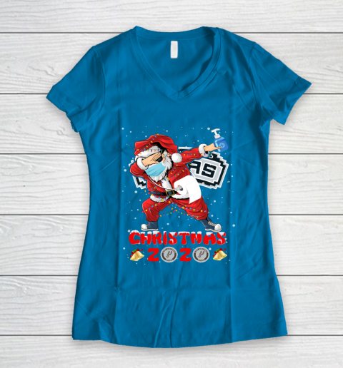 San Antonio Spurs Funny Santa Claus Dabbing Christmas 2020 NBA Women's V-Neck T-Shirt 5