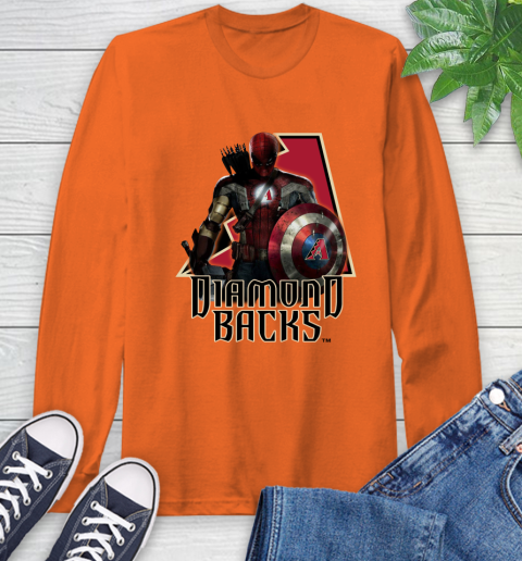 MLB Captain America Thor Spider Man Hawkeye Avengers Endgame Baseball Arizona Diamondbacks Long Sleeve T-Shirt 5
