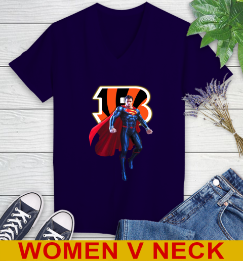 NFL Superman DC Sports Football Cincinnati Bengals Women's V-Neck T-Shirt 4