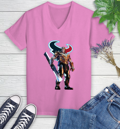 NFL Thanos Gauntlet Avengers Endgame Football Houston Texans Women's V-Neck T-Shirt 14