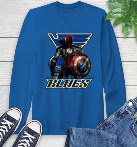 NHL Captain America Thor Spider Man Hawkeye Avengers Endgame Hockey St.Louis Blues Long Sleeve T-Shirt 9