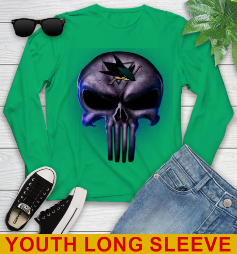 San Jose Sharks NHL Hockey Punisher Skull Sports Youth Long Sleeve 7