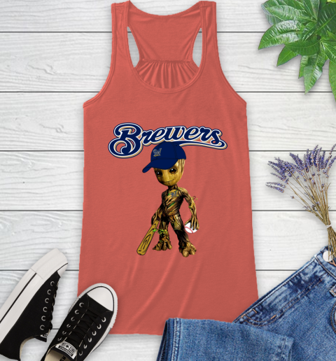 MLB Milwaukee Brewers Groot Guardians Of The Galaxy Baseball Racerback Tank 4