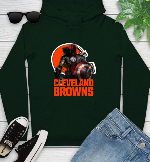 NFL Captain America Thor Spider Man Hawkeye Avengers Endgame Football Cleveland Browns Youth Hoodie 13