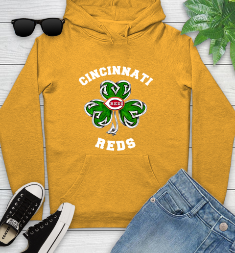 MLB Cincinnati Reds Three Leaf Clover St Patrick's Day Baseball Sports Youth Hoodie 2