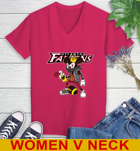 Atlanta Falcons NFL Football Mickey Peace Sign Sports Women's V-Neck T-Shirt 10