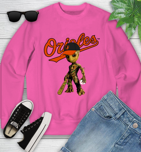 MLB Baltimore Orioles Groot Guardians Of The Galaxy Baseball Youth Sweatshirt 7