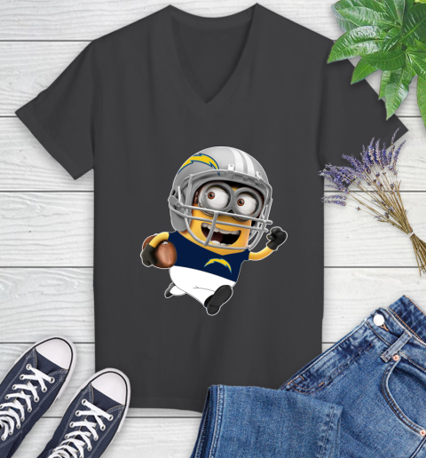 NFL San Diego Chargers Minions Disney Football Sports Women's V-Neck T-Shirt 8