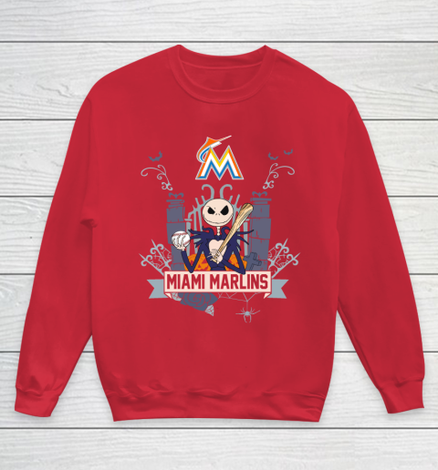 MLB Miami Marlins Baseball Jack Skellington Halloween Youth Sweatshirt 7