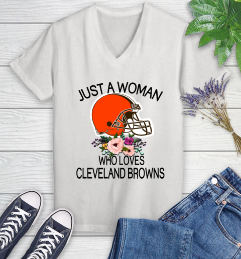 NFL Just A Woman Who Loves Cleveland Browns Football Sports Women's V-Neck T-Shirt
