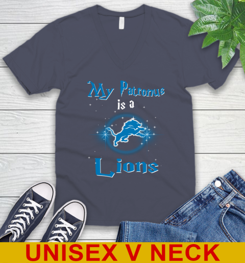 NFL Football Harry Potter My Patronus Is A Detroit Lions V-Neck T-Shirt - Image 8