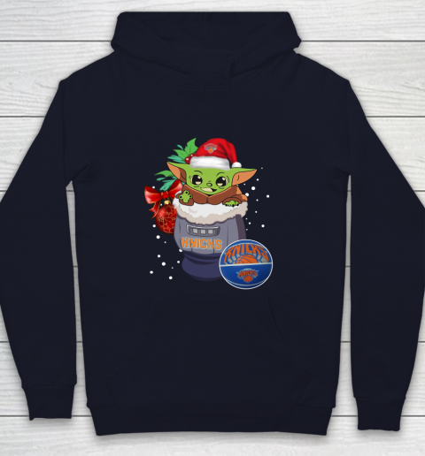 New York Knicks Christmas Baby Yoda Star Wars Funny Happy NBA Youth Hoodie 3