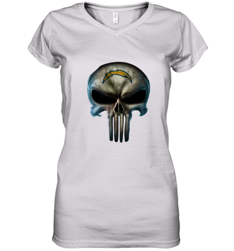 Los Angeles Chargers The Punisher Mashup Football Women's V-Neck T-Shirt