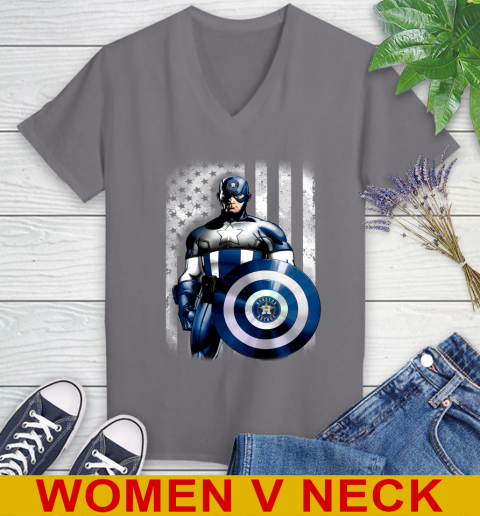 Houston Astros MLB Baseball Captain America Marvel Avengers American Flag Shirt Women's V-Neck T-Shirt 11