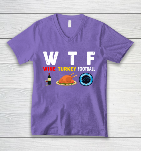 Carolina Panthers Giving Day WTF Wine Turkey Football NFL V-Neck T-Shirt 8