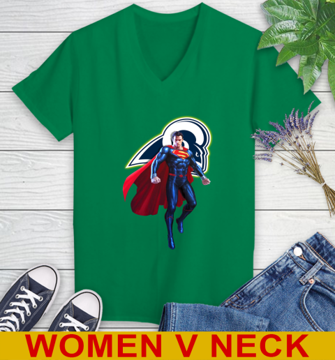 NFL Superman DC Sports Football Los Angeles Rams Women's V-Neck T-Shirt 6