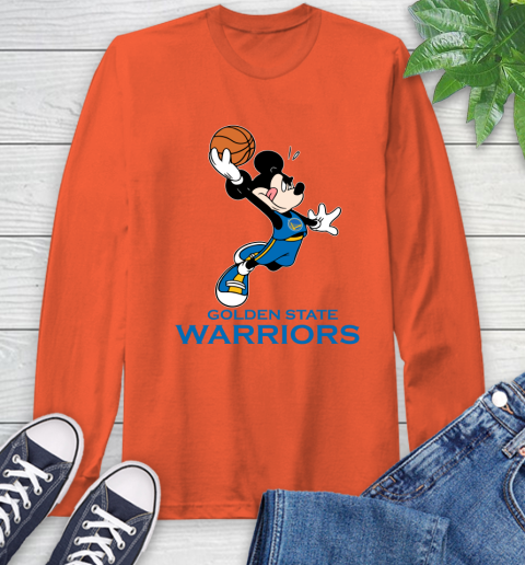 NBA Basketball Golden State Warriors Cheerful Mickey Mouse Shirt Long  Sleeve T-Shirt