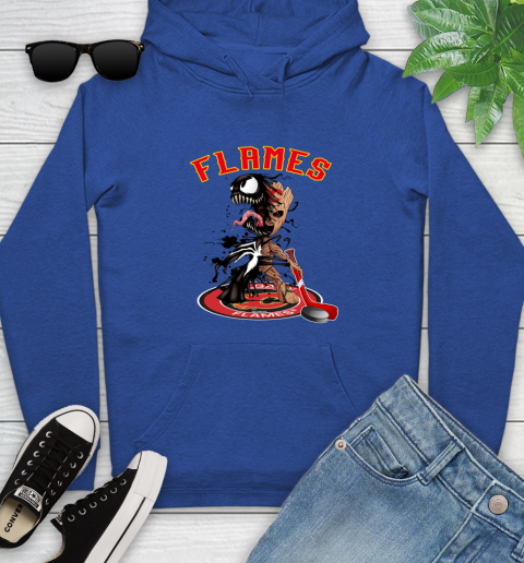 NHL Calgary Flames Hockey Venom Groot Guardians Of The Galaxy Youth Hoodie 9