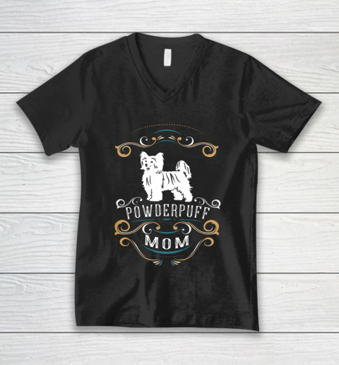 Dog Mom Shirt Powderpuff Mom Chinese Crested Dog V-Neck T-Shirt