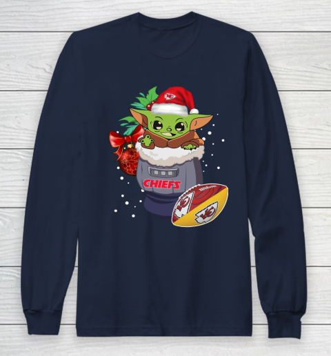Kansas City Chiefs Christmas Baby Yoda Star Wars Funny Happy NFL Long Sleeve T-Shirt 4