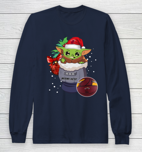 Miami Heat Christmas Baby Yoda Star Wars Funny Happy NBA Long Sleeve T-Shirt 4