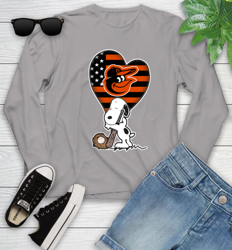 Baltimore Orioles MLB Baseball The Peanuts Movie Adorable Snoopy Youth Long Sleeve 5