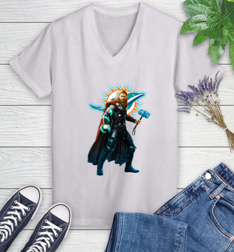 NFL Thor Avengers Endgame Football Miami Dolphins Women's V-Neck T-Shirt