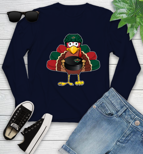 Minnesota Wild Turkey Thanksgiving Day Youth Long Sleeve 3