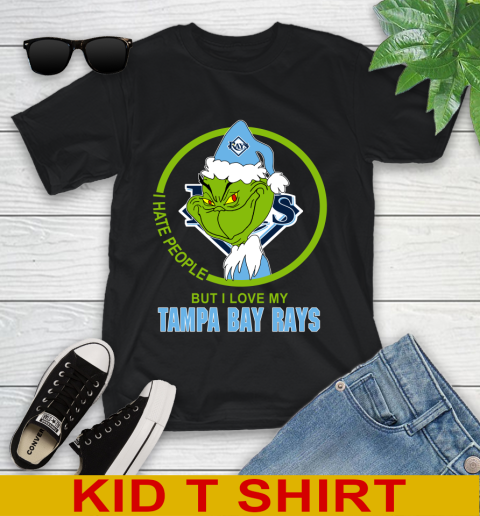 Tampa Bay Rays MLB Christmas Grinch I Hate People But I Love My Favorite Baseball Team Youth T-Shirt 2