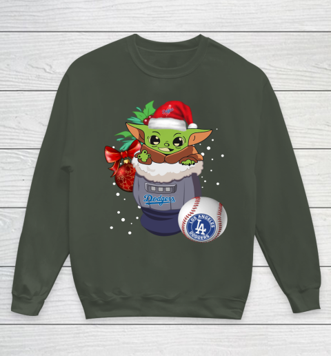 Los Angeles Dodgers Christmas Baby Yoda Star Wars Funny Happy MLB Youth Sweatshirt 10