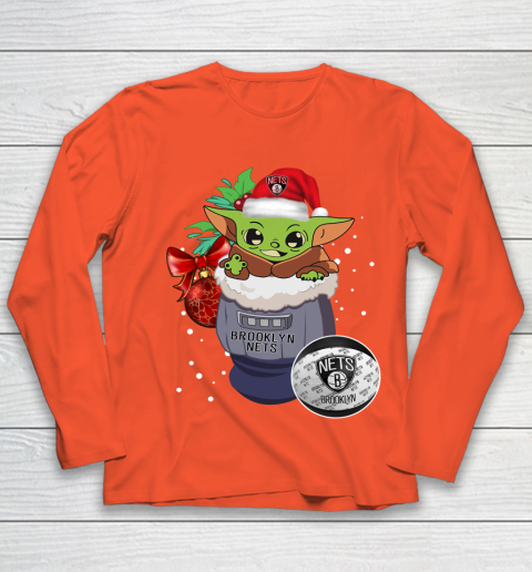 Brooklyn Nets Christmas Baby Yoda Star Wars Funny Happy NBA Youth Long Sleeve 4