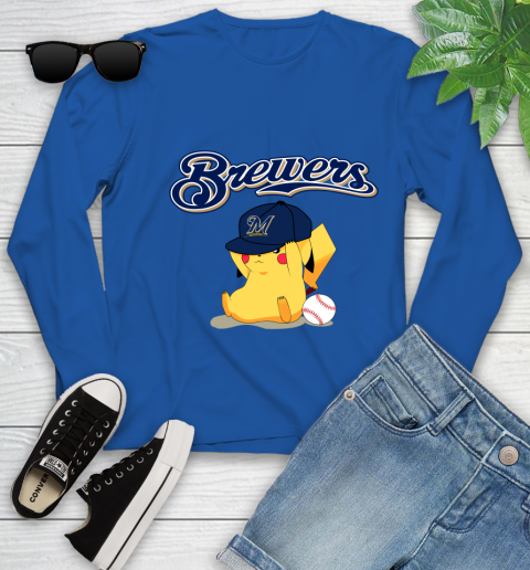MLB Pikachu Baseball Sports Milwaukee Brewers Youth Long Sleeve 9