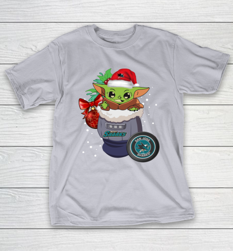 San Jose Sharks Christmas Baby Yoda Star Wars Funny Happy NHL T-Shirt 7