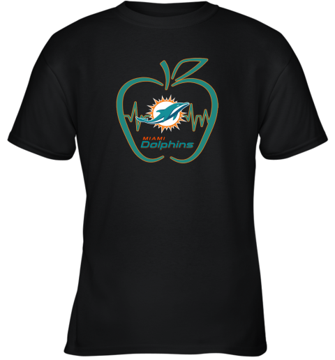 Apple Heartbeat Teacher Symbol Miami Dolphins Youth T-Shirt