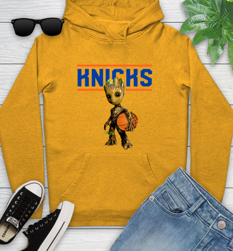 New York Knicks NBA Basketball Groot Marvel Guardians Of The Galaxy Youth Hoodie 3