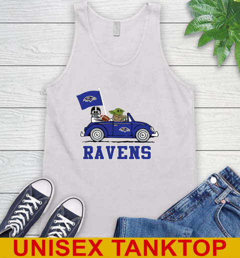 NFL Football Baltimore Ravens Darth Vader Baby Yoda Driving Star Wars Shirt Tank Top