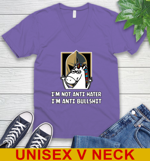Vegas Golden Knights NHL Hockey Unicorn I'm Not Anti Hater I'm Anti Bullshit V-Neck T-Shirt 9