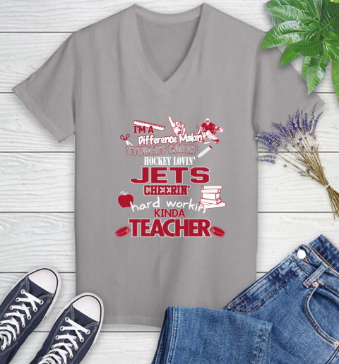 Winnipeg Jets NHL I'm A Difference Making Student Caring Hockey Loving Kinda Teacher Women's V-Neck T-Shirt 4