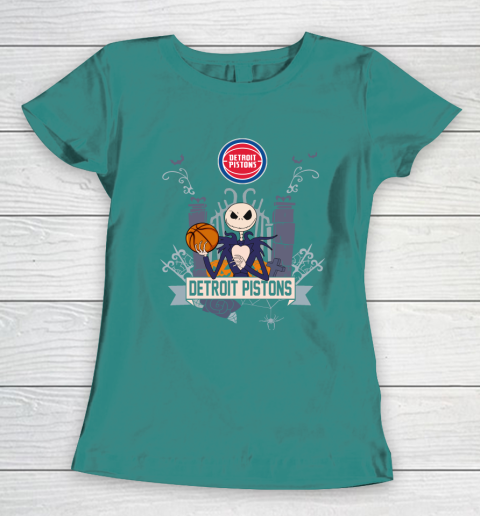 NBA Detroit Pistons Basketball Jack Skellington Halloween Women's T-Shirt 10