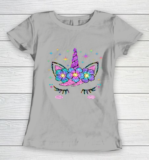 Unicorn Costume Rainbow Face Girls Women's T-Shirt 8