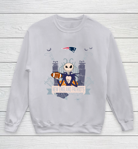 NFL New England Patriots Football Jack Skellington Halloween Youth Sweatshirt 3