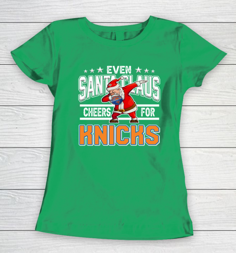 New York Knicks Even Santa Claus Cheers For Christmas NBA Women's T-Shirt 5
