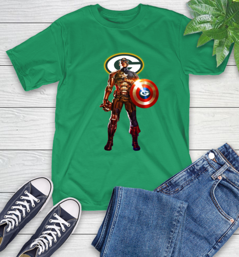 NFL Captain America Marvel Avengers Endgame Football Sports Green Bay Packers T-Shirt 7