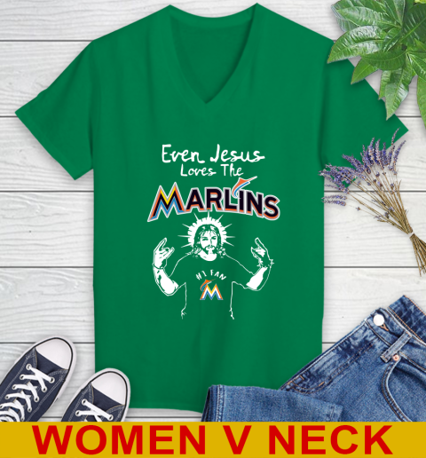Miami Marlins MLB Baseball Even Jesus Loves The Marlins Shirt Women's V-Neck T-Shirt 5