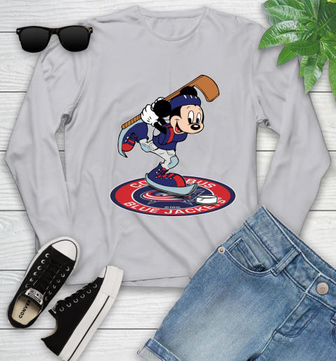 NHL Hockey Columbus Blue Jackets Cheerful Mickey Disney Shirt Youth Long Sleeve 5