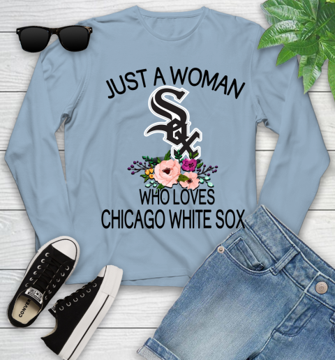 MLB Just A Woman Who Loves Chicago White Sox Baseball Sports Youth Long Sleeve 6