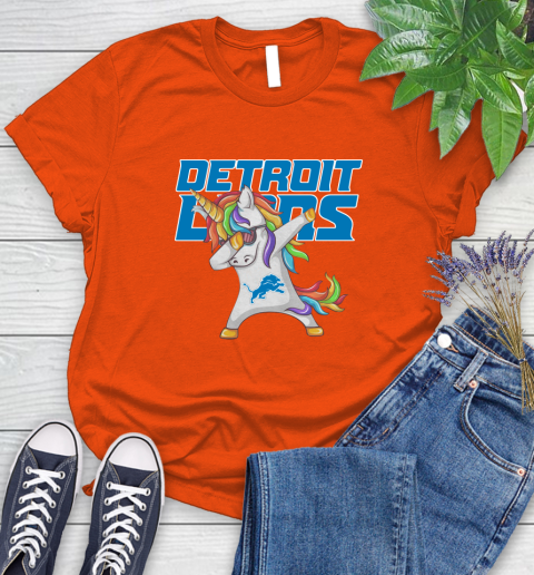 Detroit Lions NFL Football Funny Unicorn Dabbing Sports Women's T-Shirt 4